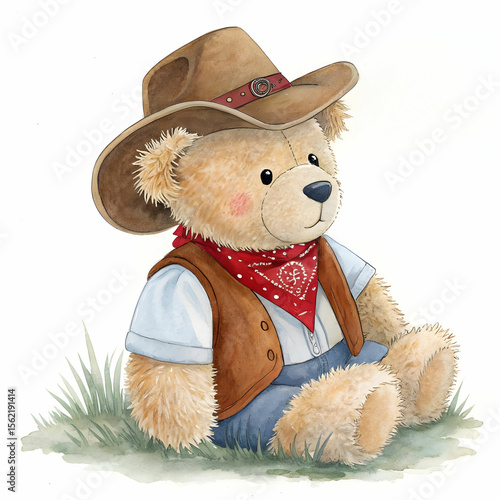 Realistic watercolor painting of teddy bear in cow