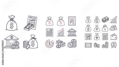 Finance Web Icon Set - Banking, Money, and Investment Symbols Collection
