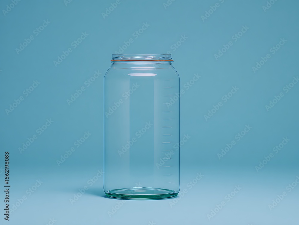 Empty glass jar against a light blue background Empty glass jar against a light blue background