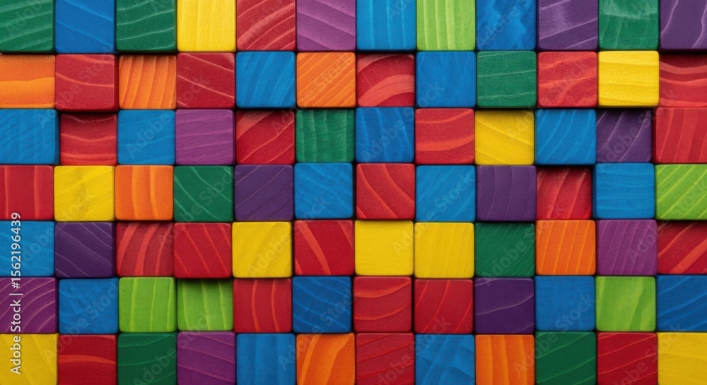Abstract colorful wooden blocks arranged in a grid pattern Abstract colorful wooden blocks arranged in a grid pattern