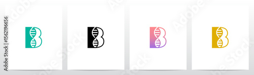 DNA Strand Structure Helix Inside Letter Initial Logo Design B