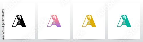 DNA Strand Structure Helix Inside Letter Initial Logo Design A