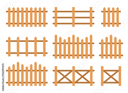 A collection of fence designs showcases different wooden fence styles including picket fences, ranch rail fences, and crossbuck fences, perfect for gardens and farms.