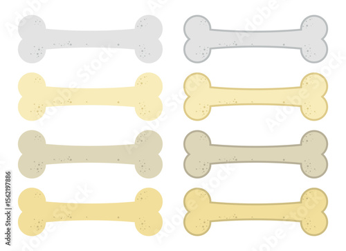An array of assorted cartoon dog bones in various shades and colors are displayed on a white background, each bone has a speckled pattern for visual interest.