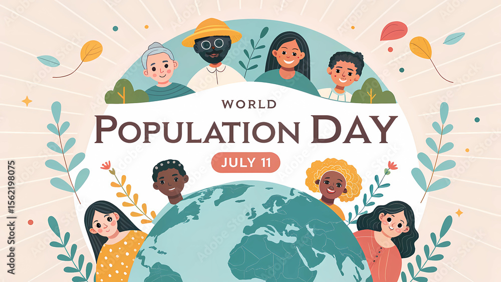 Naklejka premium World population day july eleventh diverse people celebration illustration vector graphic design