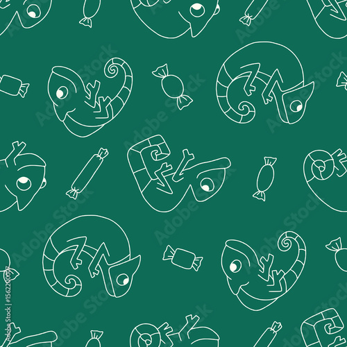 Outline Chameleon Animal  Candy Pattern Vector Illustration Seamless for Background Wallpaper Packaging