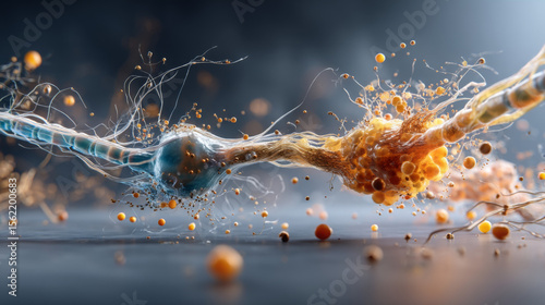 Colorful Abstract Neurons and Particles Flowing in Digital Space