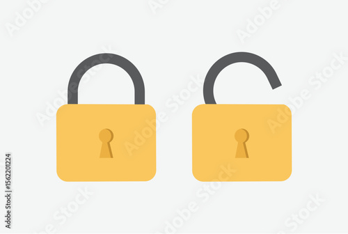 Padlock open and lock flat vector illustration
