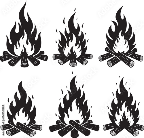 Campfire flame bonfire silhouette vector illustration