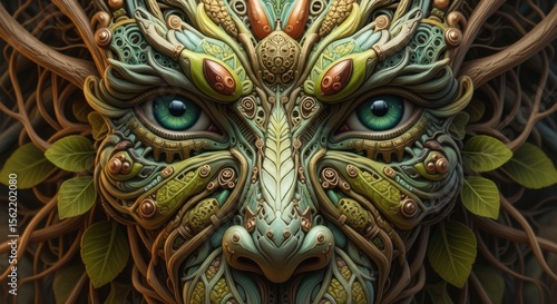 Wallpaper Mural Enigmatic Green Man Face Intricate Nature Elemental Spirit Ancient Forest Deity Mystical Symbol Torontodigital.ca
