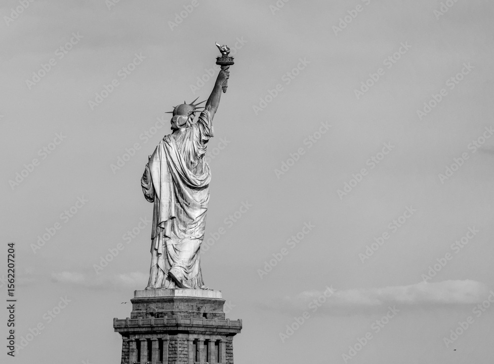 Obraz premium state isolated against a pale blue sky (iconic icon of freedom prosperity immigration arrivals) lady with torch and crown new york city harbor usa america of french gift new jersey