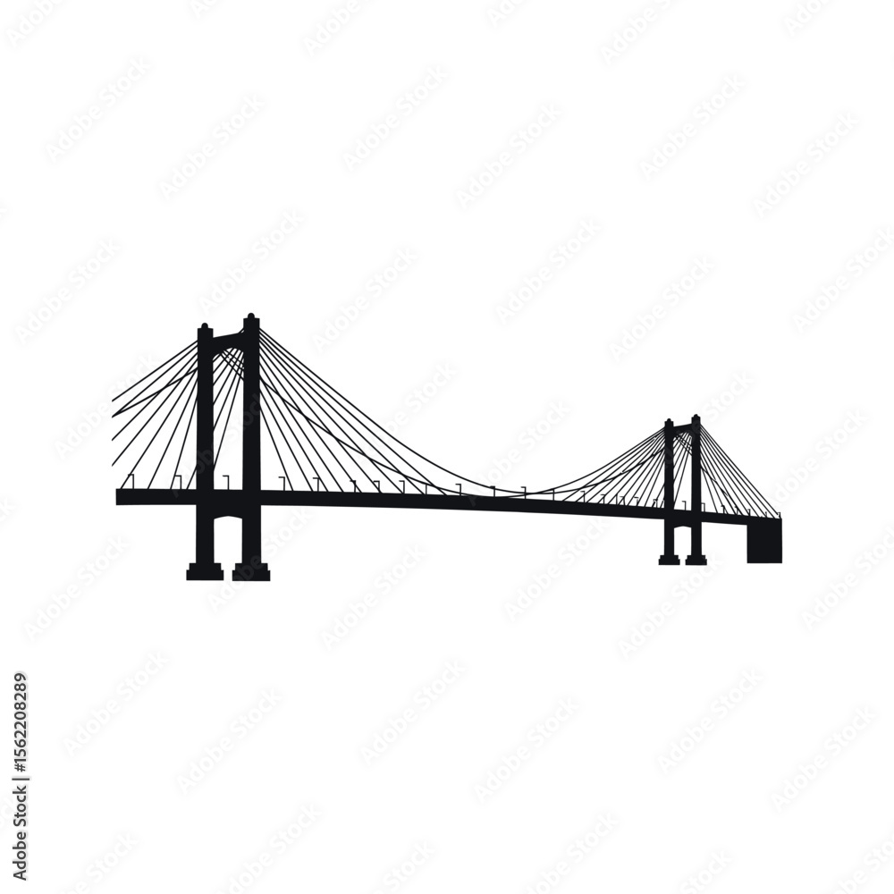 Fototapeta premium Cablestayed bridge silhouette vector illustration isolated on white background infrastructure transportation design element