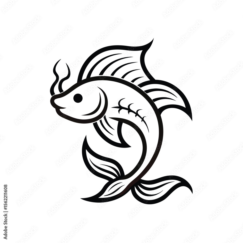 Fototapeta premium Elegant fish graphic in black and white outline style