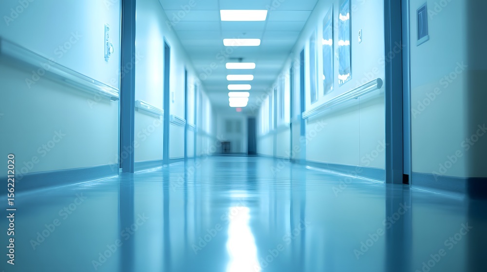 Fototapeta premium Empty hospital corridor extending into the distance.