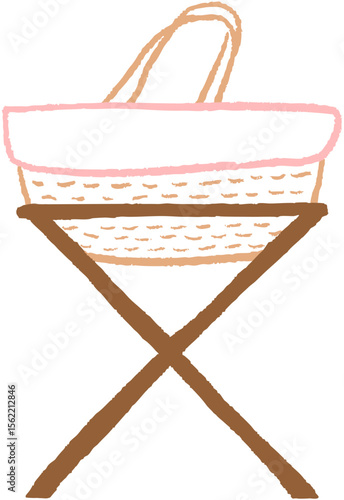 baby cot hand illustration for new born card and nursery illustration