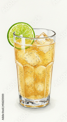glass of cola with ice and lime