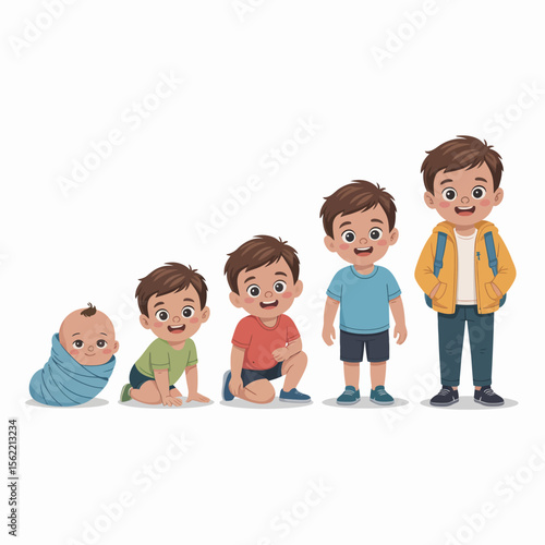 Illustration of a boy s growth stages from baby to child