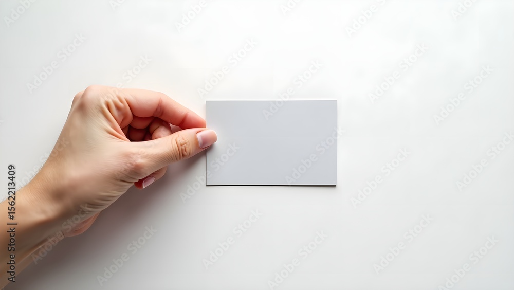 Obraz premium Clean Business Card Held by Hand on White Background for Branding