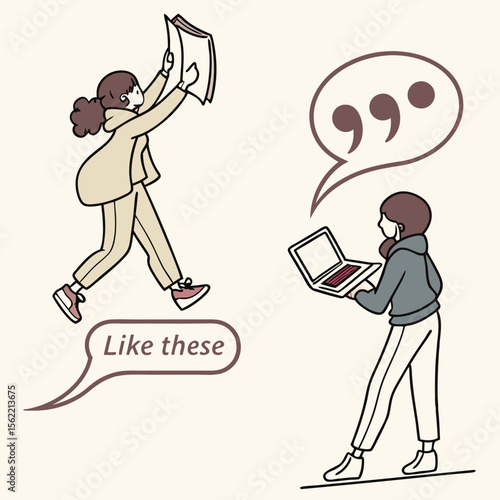 Illustrative comparison of straight and curly quotation marks in typography