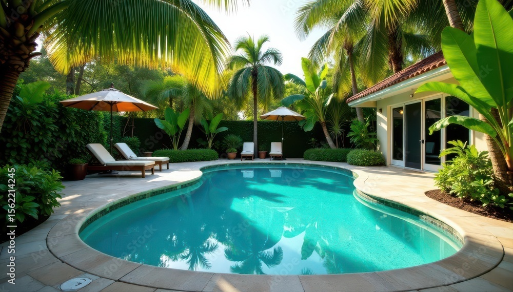 custom made wallpaper toronto digitalLush tropical foliage frames a sparkling Florida pool , luxury, blue