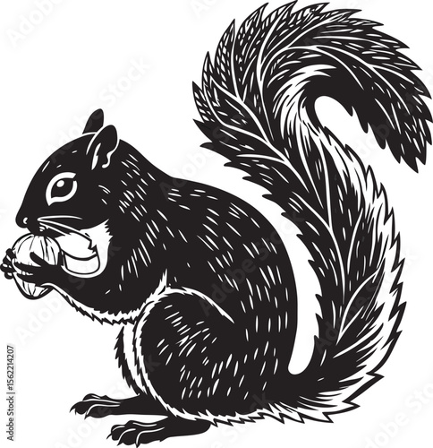 Detailed Squirrel Silhouette with Acorn Vector Illustration
