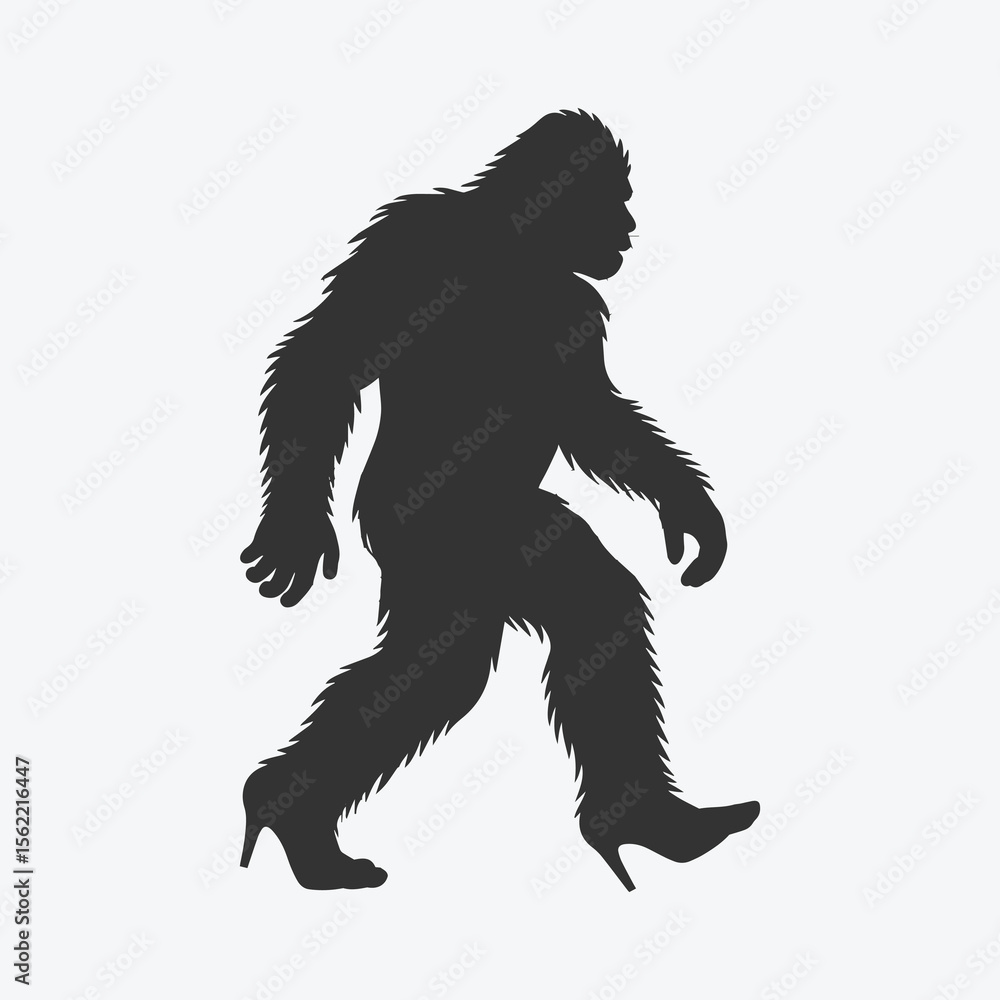 Fototapeta premium Funny Bigfoot Sasquatch in High Heels – Humorous Mythical Creature Illustration