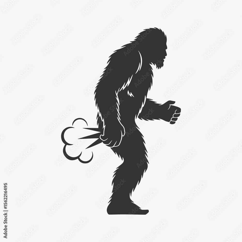 Fototapeta premium Funny Bigfoot Sasquatch Farting – Humorous Mythical Creature Illustration