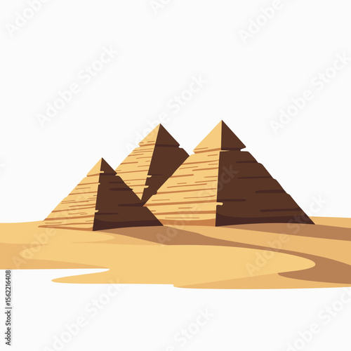 Illustration of Three Egyptian Pyramids in the Desert Landscape with a Clear Sky, Ancient Wonders
