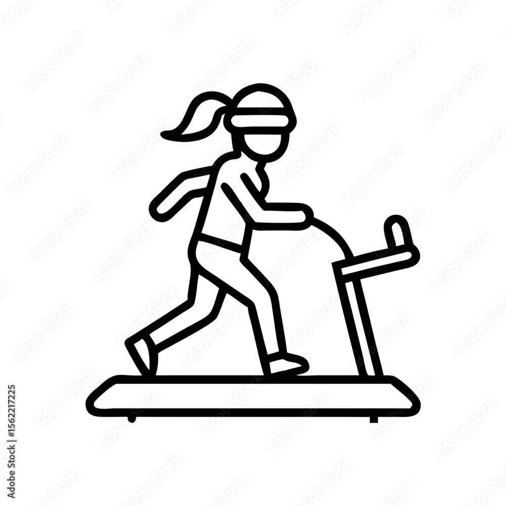 Woman running on treadmill wearing virtual reality headset Woman running on treadmill wearing virtual reality headset