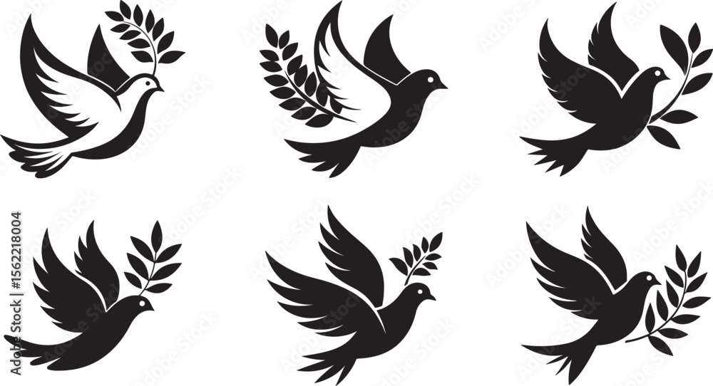 Obraz premium Silhouette of Dove Flying with Olive Branch – EPS Vector Clipart