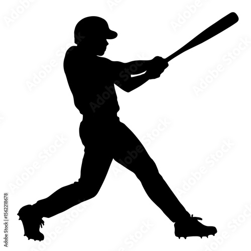 Dynamic Baseball Batter Swinging Silhouette Vector - Athlete in Action for Sports Graphics