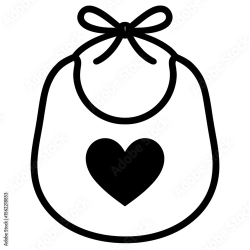 Sweet Black and White Baby Bib Outline Vector with Heart - Perfect for Newborns