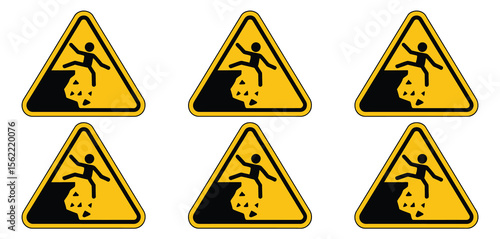 Warning sign for falling person from cliff edge danger hazard symbol