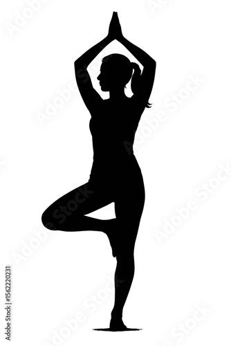 Yoga Tree Pose Silhouette Vector - Female Practicing Vrikshasana for Balance and Wellness