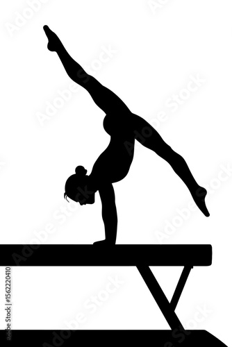 Gymnastics Balance Beam Athlete Silhouette - Female Gymnast Handstand Illustration