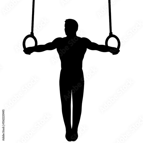 Gymnastics Rings Athlete Silhouette Vector - Strong Male Gymnast Performing on Rings