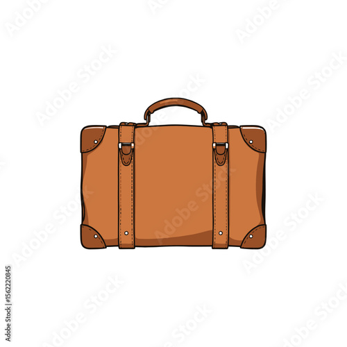 Vintage brown leather suitcase with metal buckles and handle isolated on white background