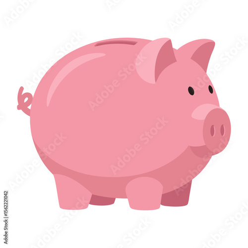 Cute Pink Piggy Bank for Financial Savings Flat Design Vector Graphic