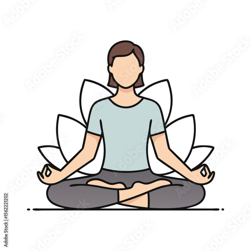 Mindful Person in Yoga Lotus Pose Vector Illustration - Meditation Wellness Graphic