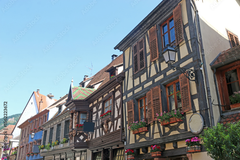 Naklejka premium Street in Ribeauville, Alsace, France 
