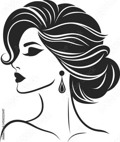 Elegant Woman Profile Silhouette with Updo Hairstyle and Earring Vector