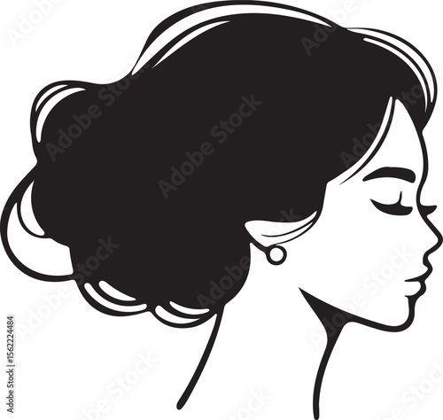 Elegant Black and White Woman Profile Silhouette Vector Illustration