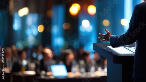 The speaker engaging an audience during a professional conference presentation.