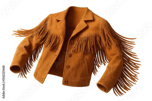 Stylish brown fringed Western jacket isolated on transparent background