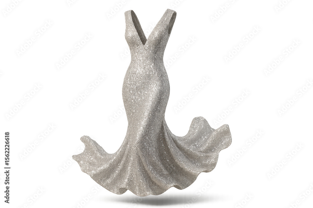 Fototapeta premium Stunning silver glitter mermaid gown isolated on transparent background