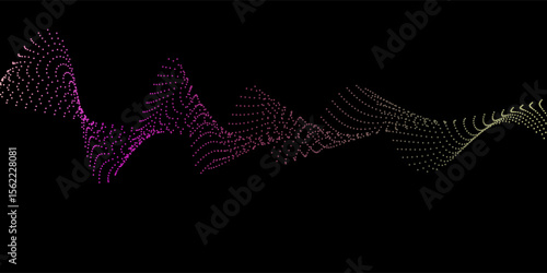 Abstract fluent gradient wavy dots lines of the sound wave. Dynamic pulsating wave. Musical neon concept,  Vector illustration .