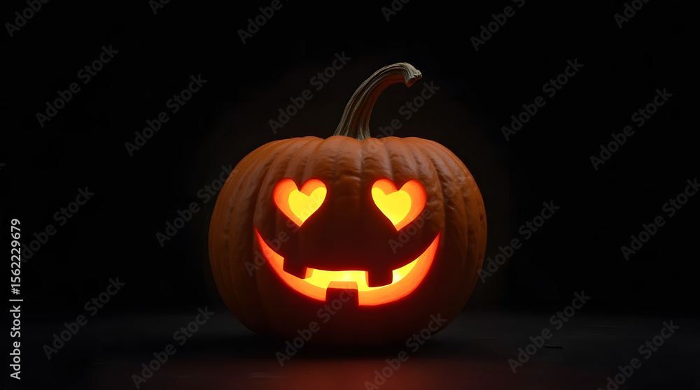 Citrouille d'halloween aux yeux en forme de coeur isolé sur fond noir Citrouille d'halloween aux yeux en forme de coeur isolé sur fond noir