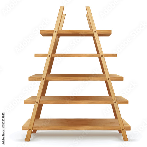 Wooden AFrame Bookshelf with Multiple Shelves and Detailed Wood Grain