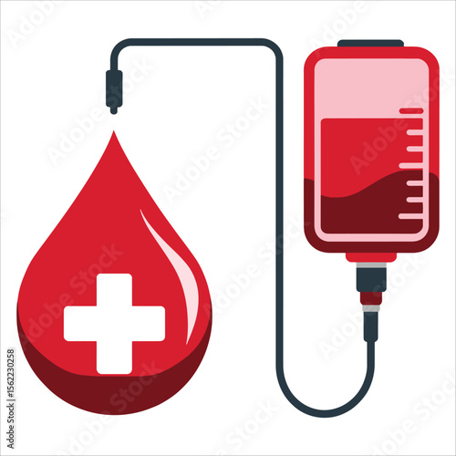 Donation blood bag vector illustration. Life saving transfusion symbol for medical campaigns.