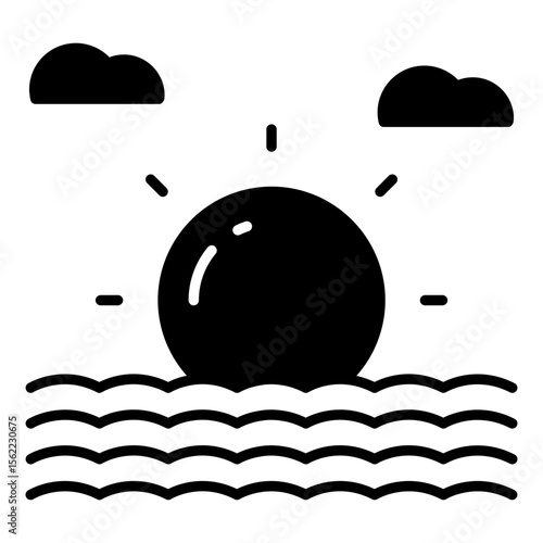 An eye catching icon of sunrise in solid design
